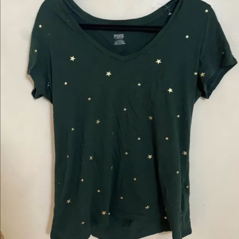 Vs pink green t-shirt with gold star print size large comfy stretchy cute! New